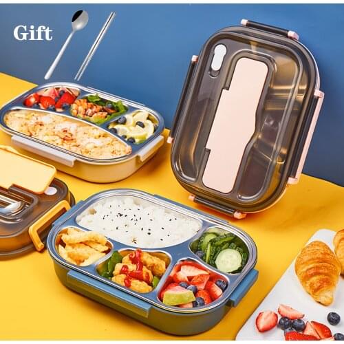 Portable Stainless Steel Grid Lunch Box Salad Fruit Food Storage Leak-Proof Container for Kids School Camping Office Microwave