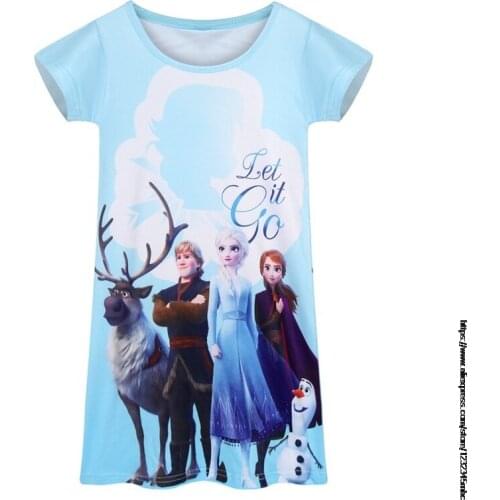 Disney Girls Summer Nightgown Cotton Pajamas Sling Dress Teenager Frozen Elsa Princess Nightgowns Sleepwear Children Kid Nightgo