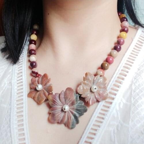 Lii Ji Statement Necklace Jasper Mookaite Jasper Flowers Necklace 53cm Women Party Jewelry