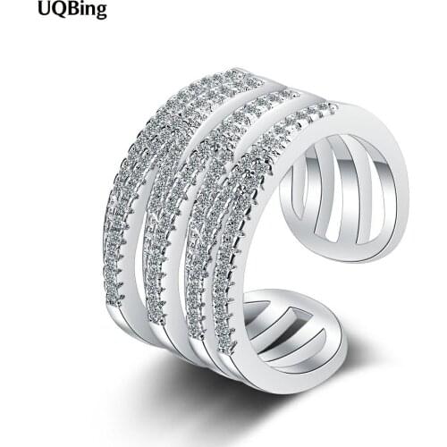 925 Sterling Silver Multi-Layer Open Adjustable Crystal Wedding Rings For Women Gifts Jewelry