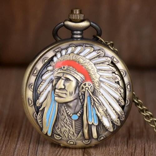 Fashion Quartz Pocket Watch Bronze Indian Women Man Necklace Pocket Watch With Chain Vintage Pocket Watches