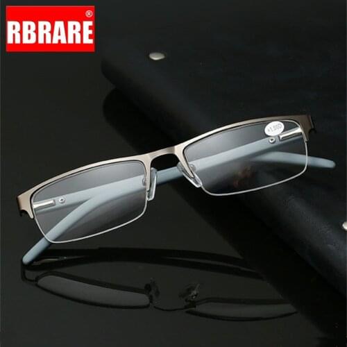 RBRARE Metal Frame Reading Glasses Men Eye Glasses Square Hyperopia Eyeglasses for Men Business Prescription Espejuelos De Ver
