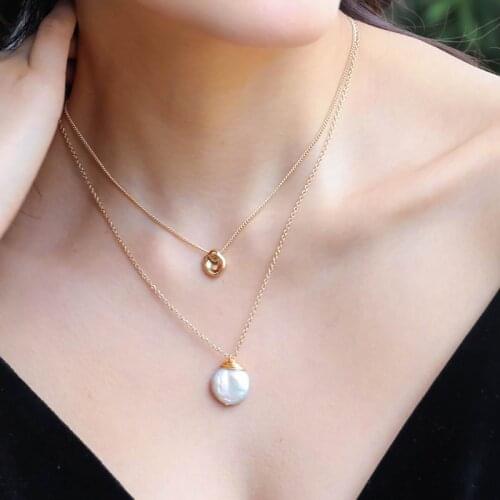 Irregular Pearl Charm Long Necklace Women New Fashion Jewelry Double Layers Simple Collares