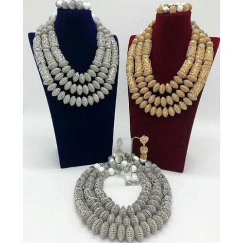 Latest Mix Gold and Silver Copper Bridal Statement Jewelry Set African Fashion Women Wedding Costume Jewellery Set WE185