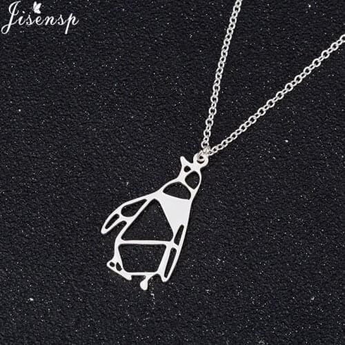Jisensp 2019 New Arrival Lovely Penguin Stainless Steel Necklace for Women Unique Origami Penguin Long Chain Necklace bijoux