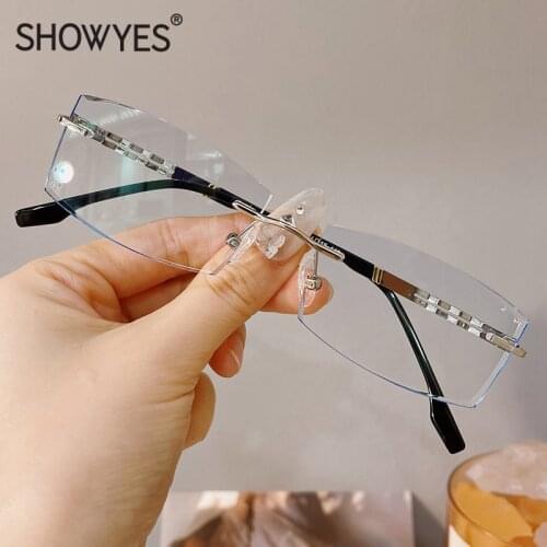 New Business Men Luxury Rimless Reading Glasses Simple And Generous Lens Prescription Frameless Computer Eyeglasses