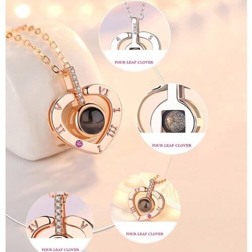 I Love You In 100 Language Projection Necklace 5 Style Romantic Love Memory Wedding Zircon Choker Necklace Women FashionJewelry