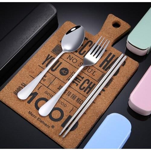 Outdoor Student Portable Tableware Fork Spoon Three-piece Chopsticks Spoon Set Gift Custom Stainless Steel Tableware