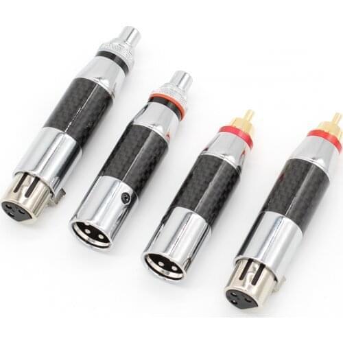 PURELINE New 2/4PCS Copper Carbon Fiber Rhodium Plating Audio Adaptor RCA Female to XLR 3Pin Male/Female Audio Adapter Connector