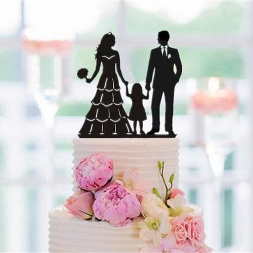 Family Bride Groom Child Girl Daughter Silhouette Wedding Cake Topper Decoration Wedding Decorations Supplies