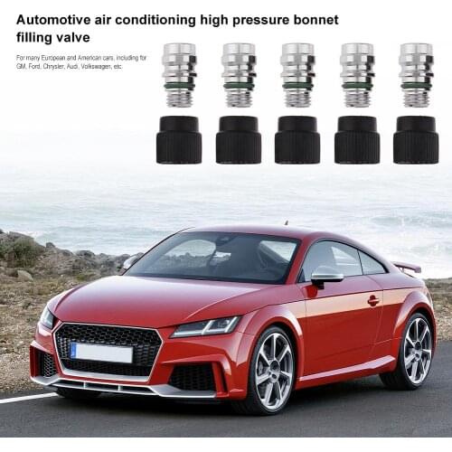 5Pcs High Side A/C Service Charge Port Ball Valve Cores With Caps Auto Air Conditioner System Repair Accessory For GM VW