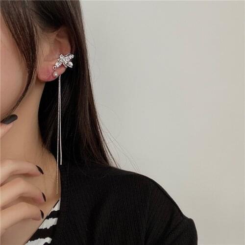 Luxury French Metallic Flower Long Tassel Earrings for Women Silver Color Alloy Floral Clip Earrings Minimalist Party Jewelry