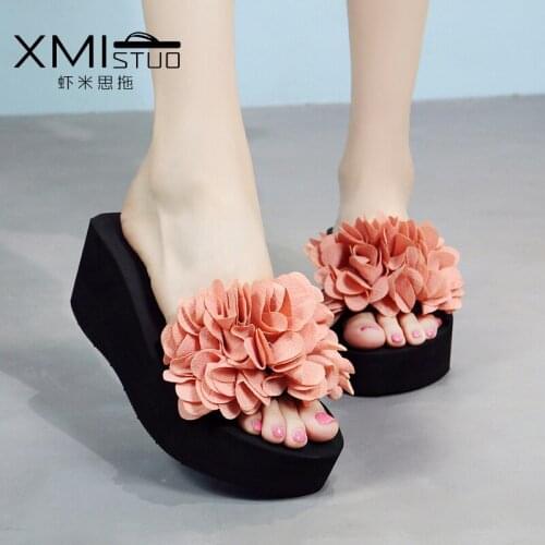 Large Size Handmade Flower Slippers Female Summer Sandals Casual Outdoor Beach Shoes One Word Drag Children Small Code Slides