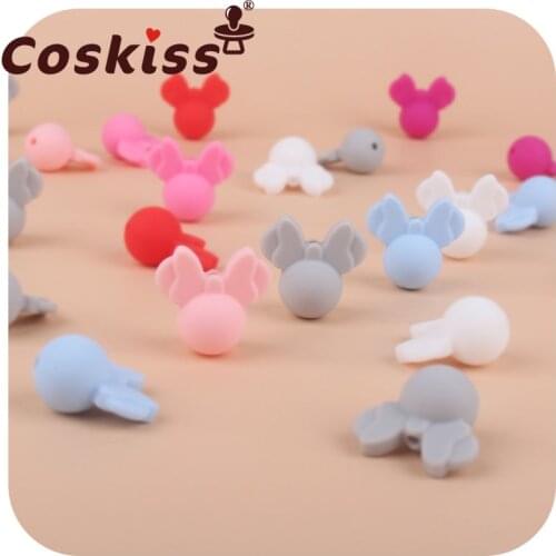 Coskiss 5pcs/Lot Silicone Teethers Minnie Shape Beads Food Grade Mouse Silicone Teething Beads DIY Necklace Accessories