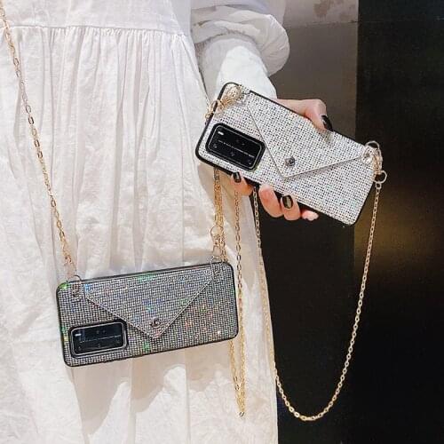 Glitter Envelope Wallet Case For Huawei P40 P30 Pro Crossbody PU Leather Back Cover For Huawei Mate 30 Pro Nova 4 5 6 Phone Case
