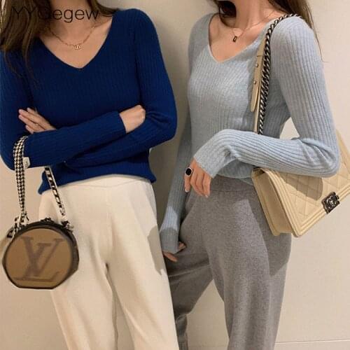 Basic V-neck Solid Autumn Winter Sweater Pullover Womens Slim Knitted Sweater Long Sleeve Badycon Sweater Cheap