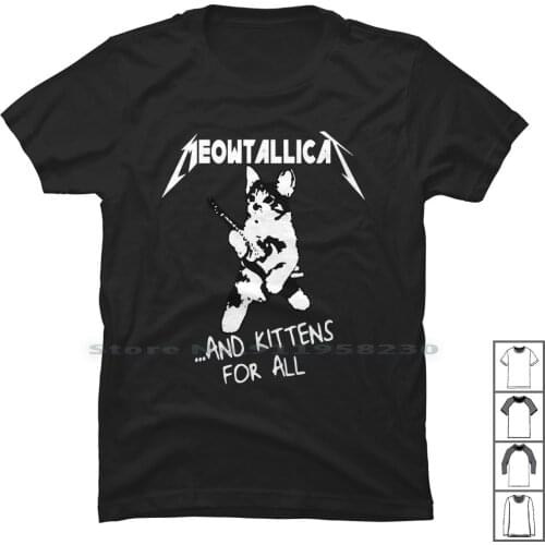 Awesome Cat Meowtallica And Kittens For All T Shirt 100% Cotton Illustration Animals Popular Kitten Trend Tall Some Meow Ten