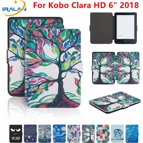 Ultra Slim PU Leather Painted Magnetic Smart Case for kobo Clara N249 Clear HD 6.0 2018 E-Books Protective Cover+Film+Stylus pen
