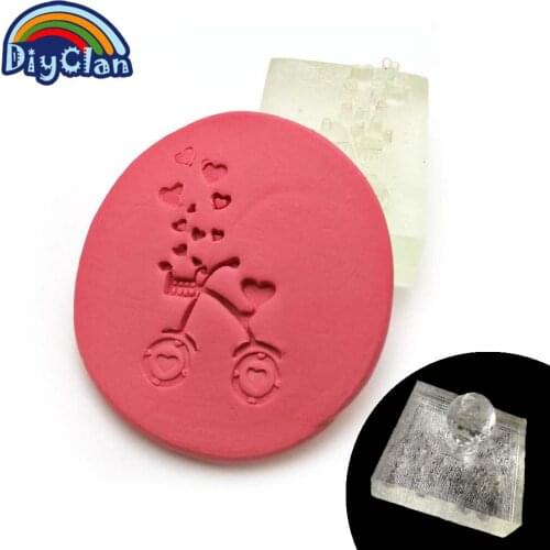 Bike and heart resin soap seal Acrylic crystal Transparent handmade soap Couple stamp with handle
