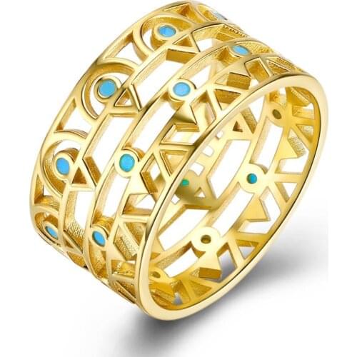 Women Silver Rings Charm Turquoise 925 Sterling Silver Party Rings Fine Jewelry Golden Color Wedding Ring S925 Lady Finger Wears