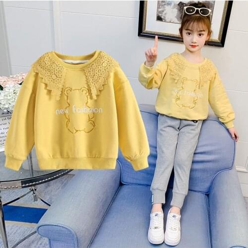 2021 Spring Autumn Baby Girls Sweat-Shirt Clothes Tops Long Sleeve Coat Yellow Color Casual Sweatshirt For Girls Costume 4-13Yrs