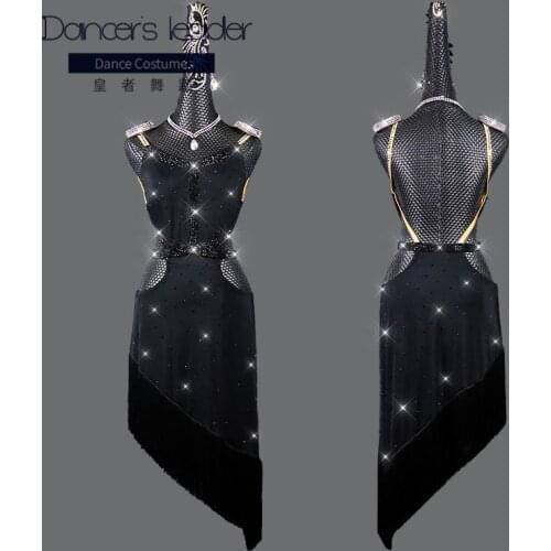 High-end Custom Latin Dance Dress Female Diamond Tassel Dance Skirt Adult Chacha Tango Performance Costume