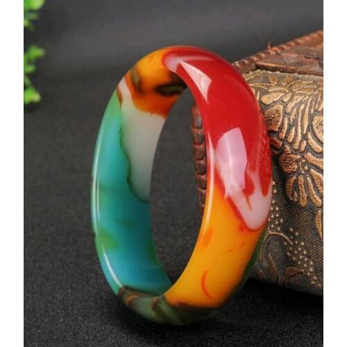 Womens bangle emerald Color Jade Bracelet Womens Light Green Floating Flower Jade Bracelet Mother Multi-Color Genuine A Goods