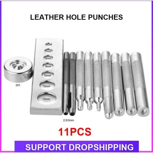 11 PCS Eyelet Die Punch Tool Snap Rivet Button Setter Base Leather Tools With 6-15mm Hole Leather Hole Punches