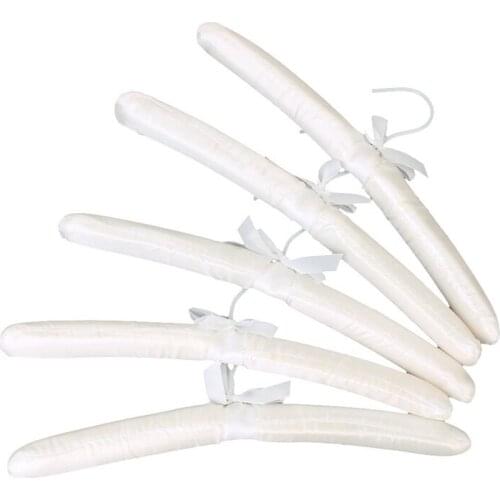 5 X White Satin Padded Clothes Hook Hanger