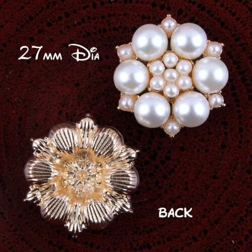 50 pcs/ lot , 27mm Shape Button Rhinestone Pearl Metal Zinc Alloy Flatback for hair Apparel accessories DIY headband