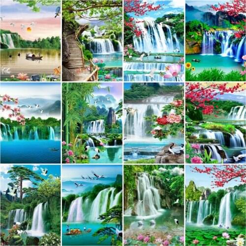 HUACAN 5D Full Drill Diamond Painting Waterfall Nutural Landscape Embroidery Cross Stitch Decoration For Home