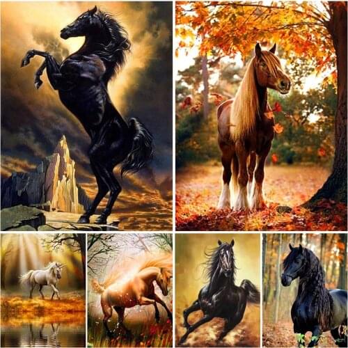 New Arrival 5D DIY Diamond Painting Animal Horse Cross Stitch Kit Full Drill Embroidery Mosaic Art Picture of Rhinestones Decor