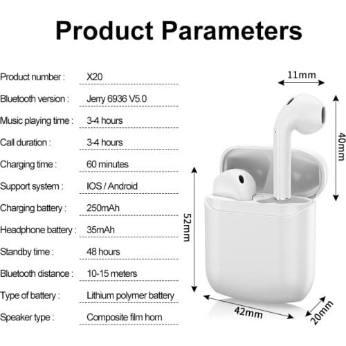 CVC Intelligent Noise Reduction True Wireless Bluetooth Earphone 5.0 Touch Control Headset Sports Business Style