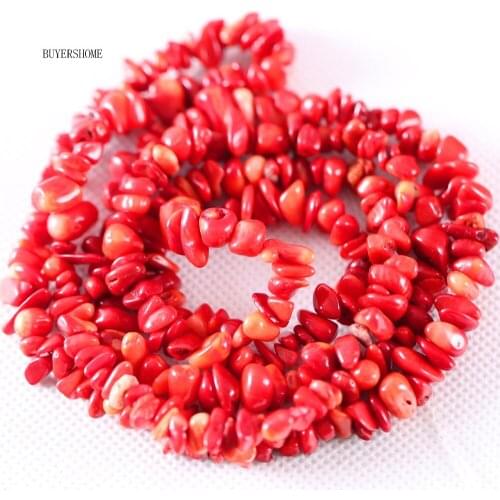 BUYERSHOME DIY Bracelet Necklace Jewelry Accessories Making 5-8MM Natural Stone Red Coral Chip loose Beads 35inches S039