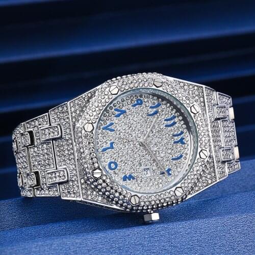 MISSFOX Full Diamond Watches Men Gold Mens Wristwatches Fashion Blingbling Quartz Men Watch Special Arabic Numbers Droshipping