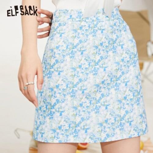 ELFSACK Floral Print Chic High Waist Casual Women Mini Skirts,2021 Summer Vintage Sexy Office Ladies Daily Holiday Bottom