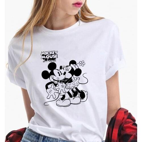 Mickey Mouse Disney T Shirt Summer Short Sleeve Women Loose White O-neck Plus Size Tshirts Female Graphic Tees Harajuku T-shirts