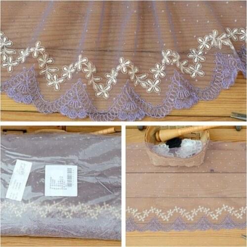 Hot sale High-quality Clothing accessories Light purple minimalist embroidered mesh lace width 22 cm H2204