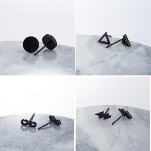 Hfarich Stainless Steel Geometric Stud Earing 2020 Women Men Black Small Earrings Fashion Jewelry Gift