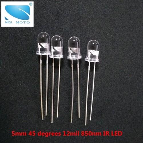 10pcs/lot 5mm 12mil 45 degree Infrared emitting diode 850nm IR LED Through hole LED Light For CCTV camera surveillance lamp
