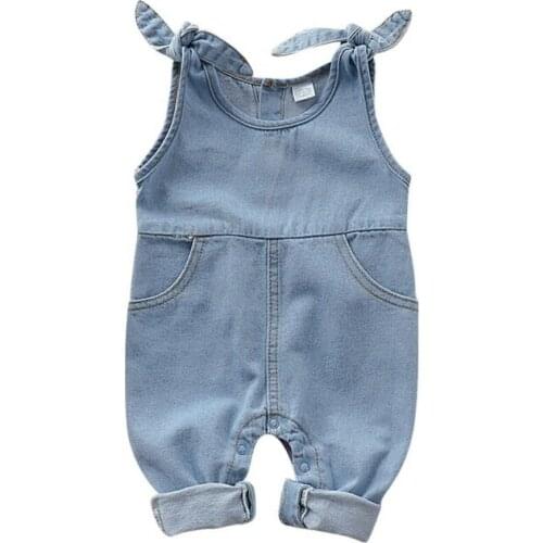 0-18M Newborn Baby Boy Girl Rompers Outfit Sleeveless Blue Denim Jumpsuit Romper Overall Outfits 0-18M