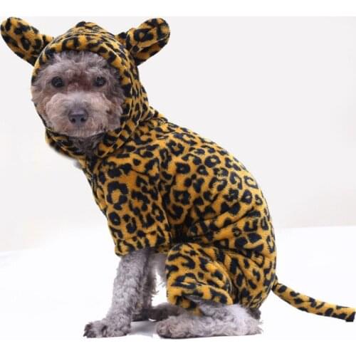 Pet Dog Jumpsuits Funny Winter Cheetah Image Design Four Leg Flannel Changing Clothes