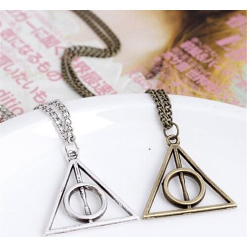 Hallows Pendant Toys Necklace Retro Triangle Round Sweater Chain Necklace Action Toy Figures