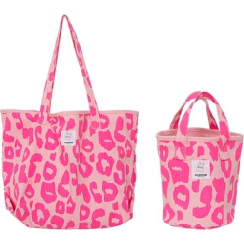 Fashion Women Underarm Bag Retro Canvas Clutch Bags Leopard Handbag Bucket Bags Vintage Tote Top-Handle Shoulder Bag