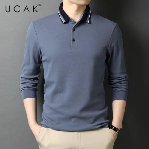 UCAK Brand Classic Turn-down Collar Solid Color T Shirt Men Clothes Autumn Pure Cotton Streetwear Long Sleeve T-Shirts U5737