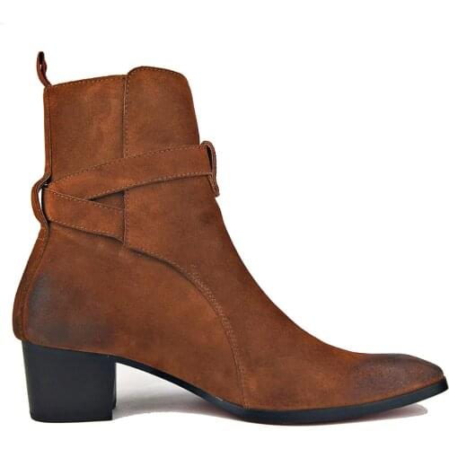 Genuine Cow Leather Suede high heel Men Boots high top Zipper fashion British style fashion mens Chelsea Boots 2019 Hot Sales