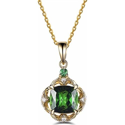 Charm Crystal Green Pendant Necklace Female Choker Accessories Trendy Silver 925 Necklace Women Gold Chain Clavicle Accessories