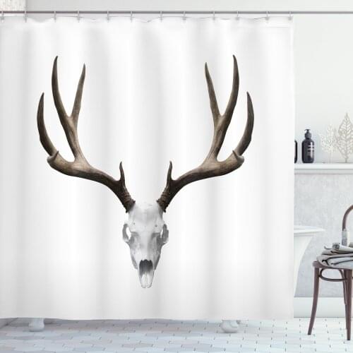 Deer Skull Shower Curtain Set Realistic Animal Head Plain Back Curtain for Bathroom Decor 12 Hooks Decorative Bath Accessory