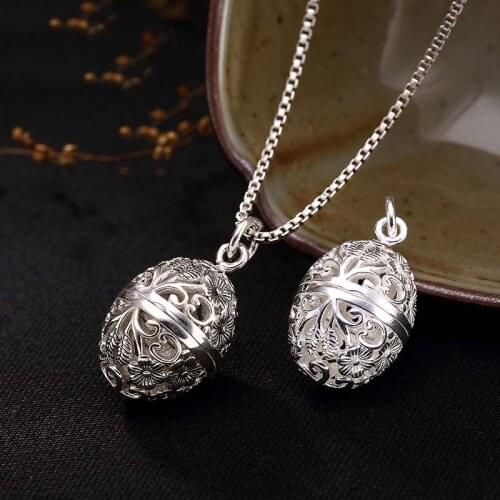 Openable Pure S925 Sterling Silver Hollow Circle Locket Pendants Necklace Vintage Women 925 Jewelry