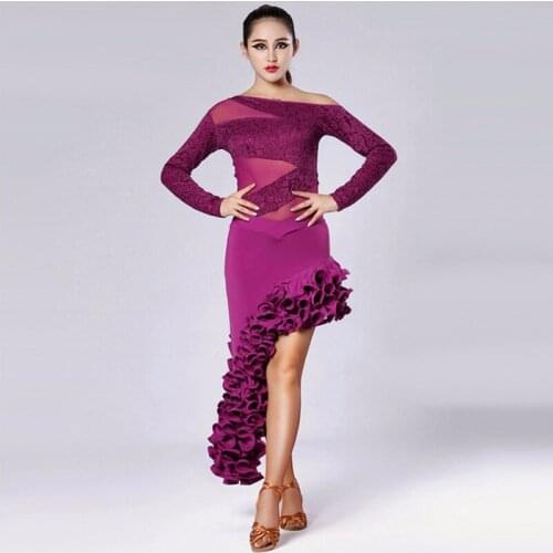 2018 Latin Dance Competition Dresses Black/Red/Purple/Leopard Latin Party Dresses Top/Skirt/Suit Cha Cha/Rumba/Tango Dance Dress